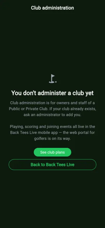 Back Tees Live home screen showing upcoming events and recent games.